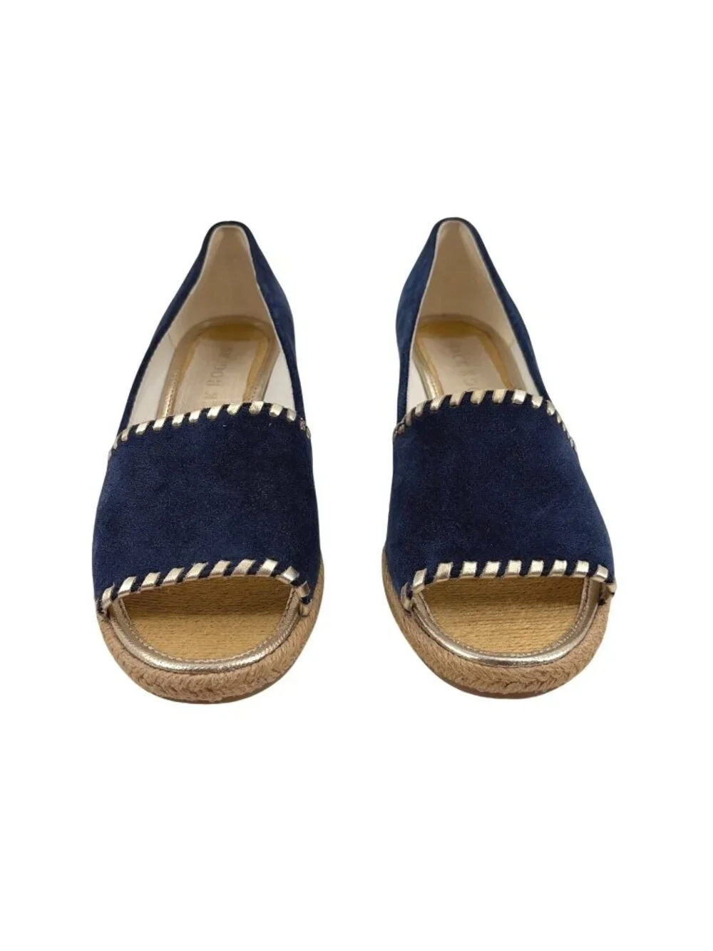 NIB Jack Rogers Palmer Wedge Womens 7.5M Espadrille Peep Toe Shoes Suede Blue